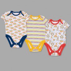 T20527: Baby Unisex Organic Cotton 3 Pack Bodysuits With Extendable Gussets (0-12 Months)